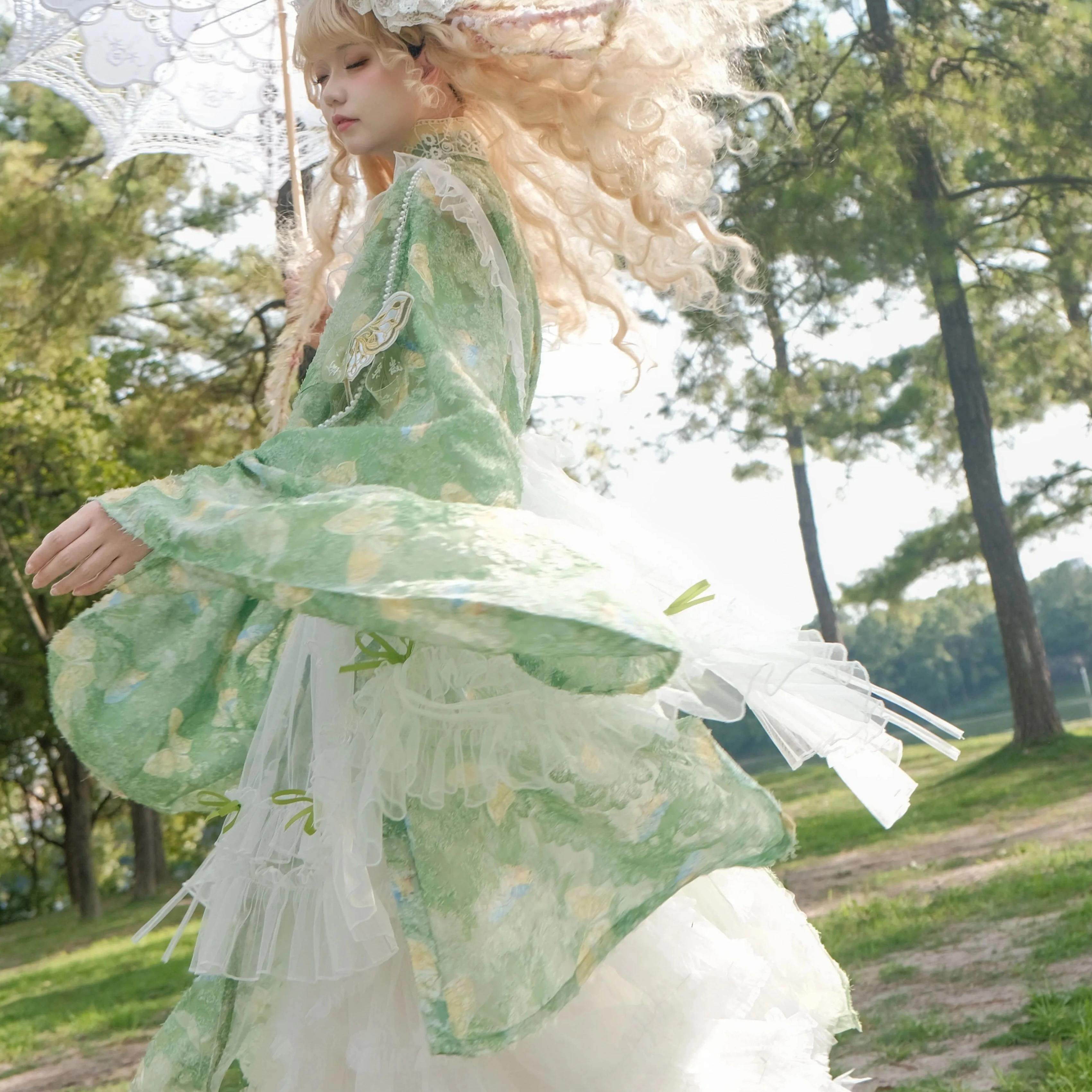 原创汉服汉元素【蝶梦幽兰】汉洋折衷对襟立领大袖纱围裙lolita,淘宝优惠券,粉丝福利购,淘宝优惠卷