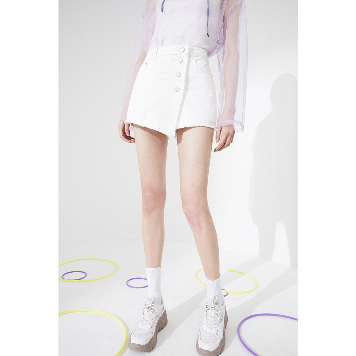 太平鸟高腰牛仔裙裤2020夏季短裤 太平鸟广仁半身裙