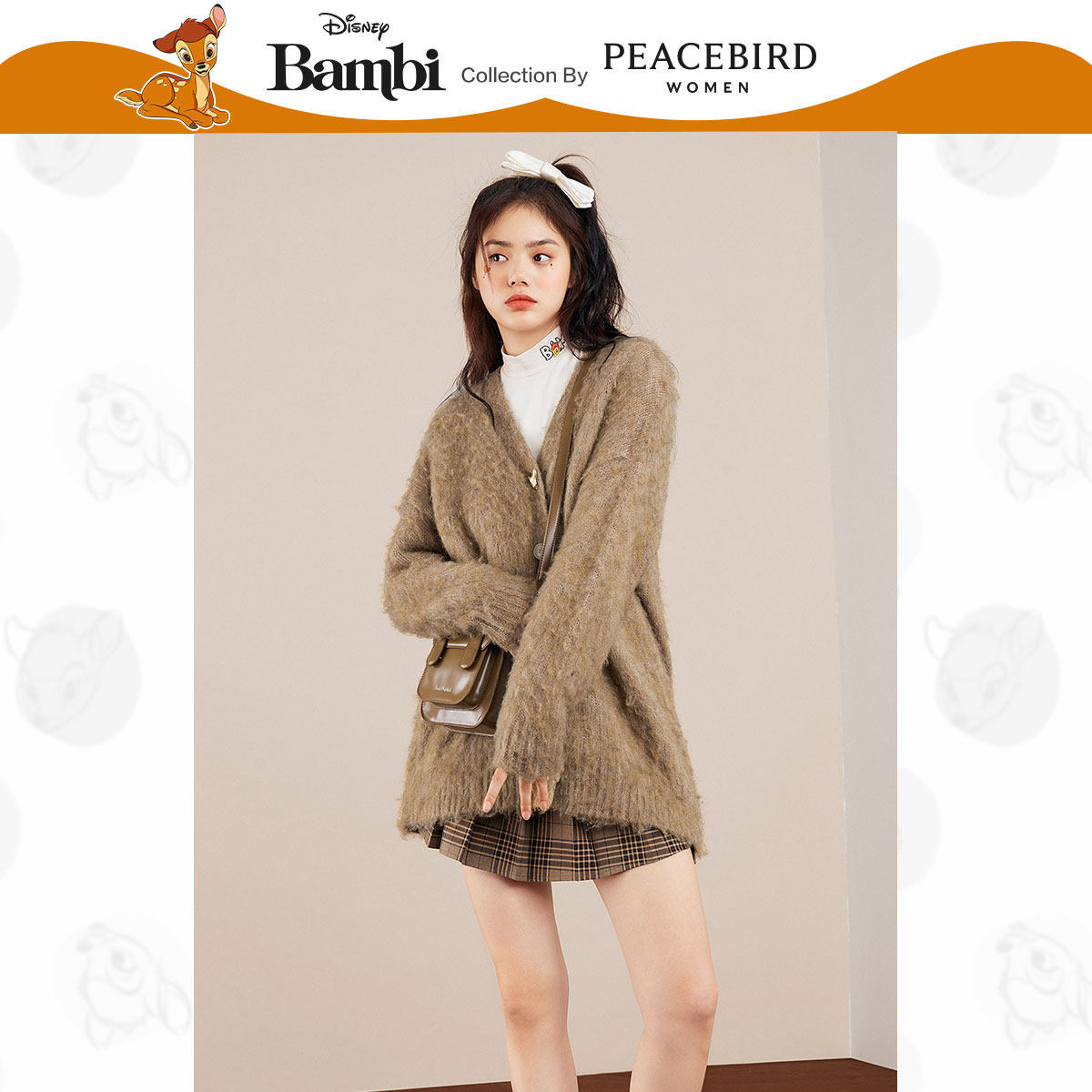 【小鹿斑比联名】太平鸟马海毛女开衫 太平鸟毛针织衫