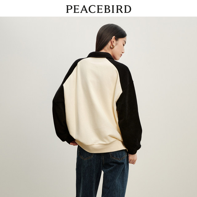 Peacebird Cute Dog Fighting Polo Sweater Women's 2023 Autumn New Raglan Sleeve Contrast Color Animal Sweater