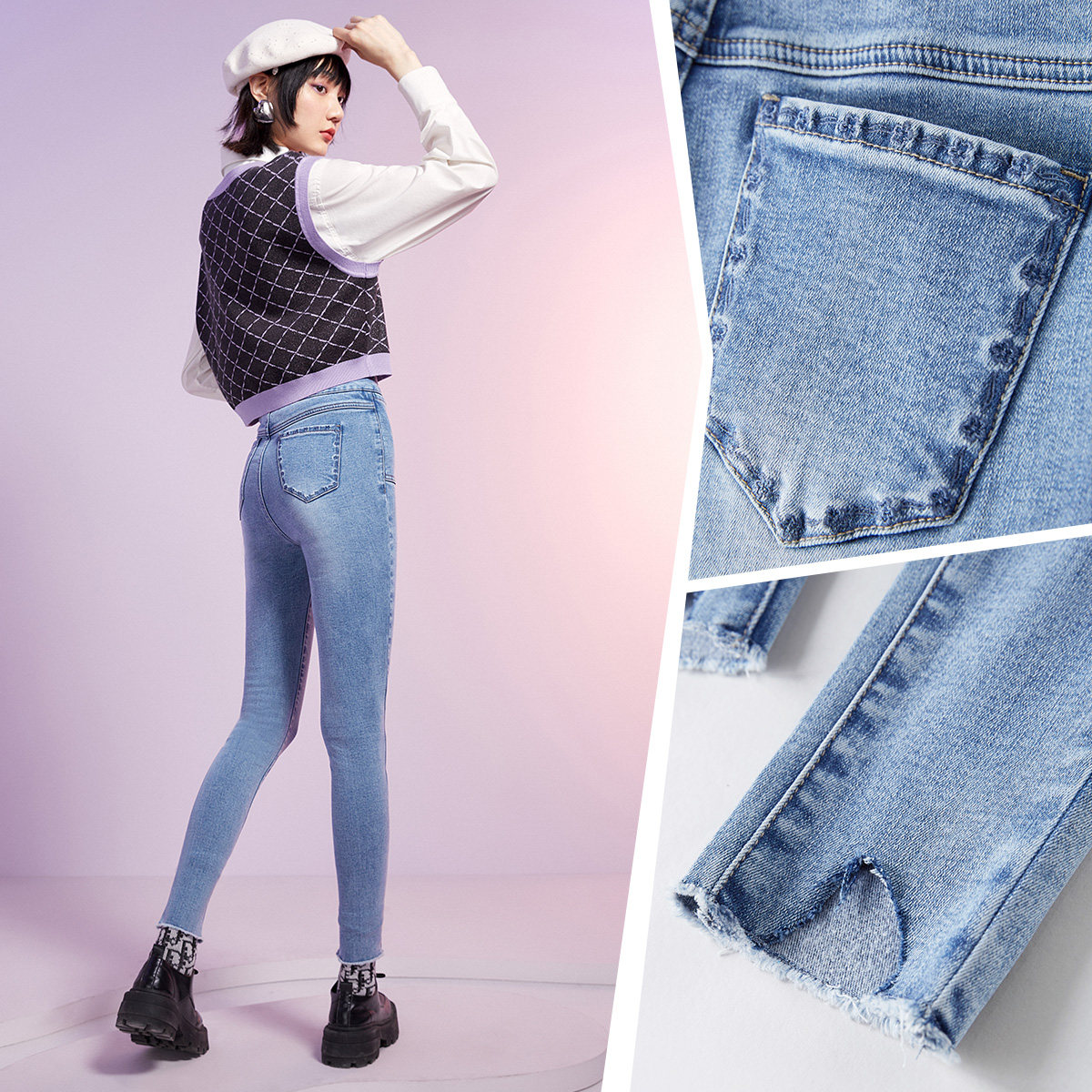 太平鸟高腰羊毛混纺2021秋冬牛仔裤 太平鸟广仁牛仔裤