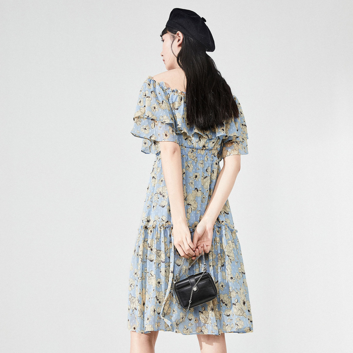 【商场同款】太平鸟一字肩2020夏新款 太平鸟普埃拉连衣裙