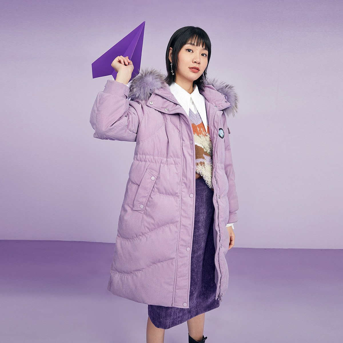 太平鸟大毛领女2020新款长款白鸭绒 太平鸟广仁羽绒服