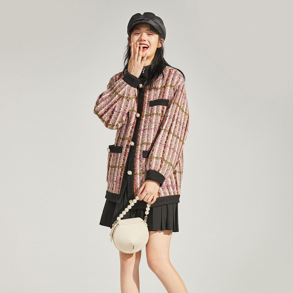 太平鸟粗花呢格纹外套韩版气质秋冬 太平鸟毛呢外套