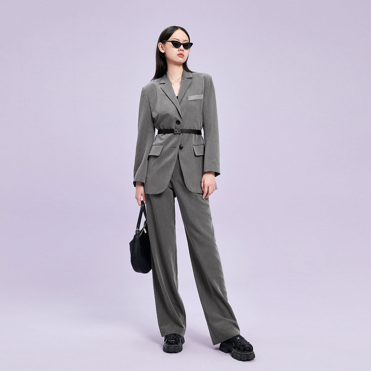 太平鸟灰色气质外套2020秋装西服 太平鸟西装