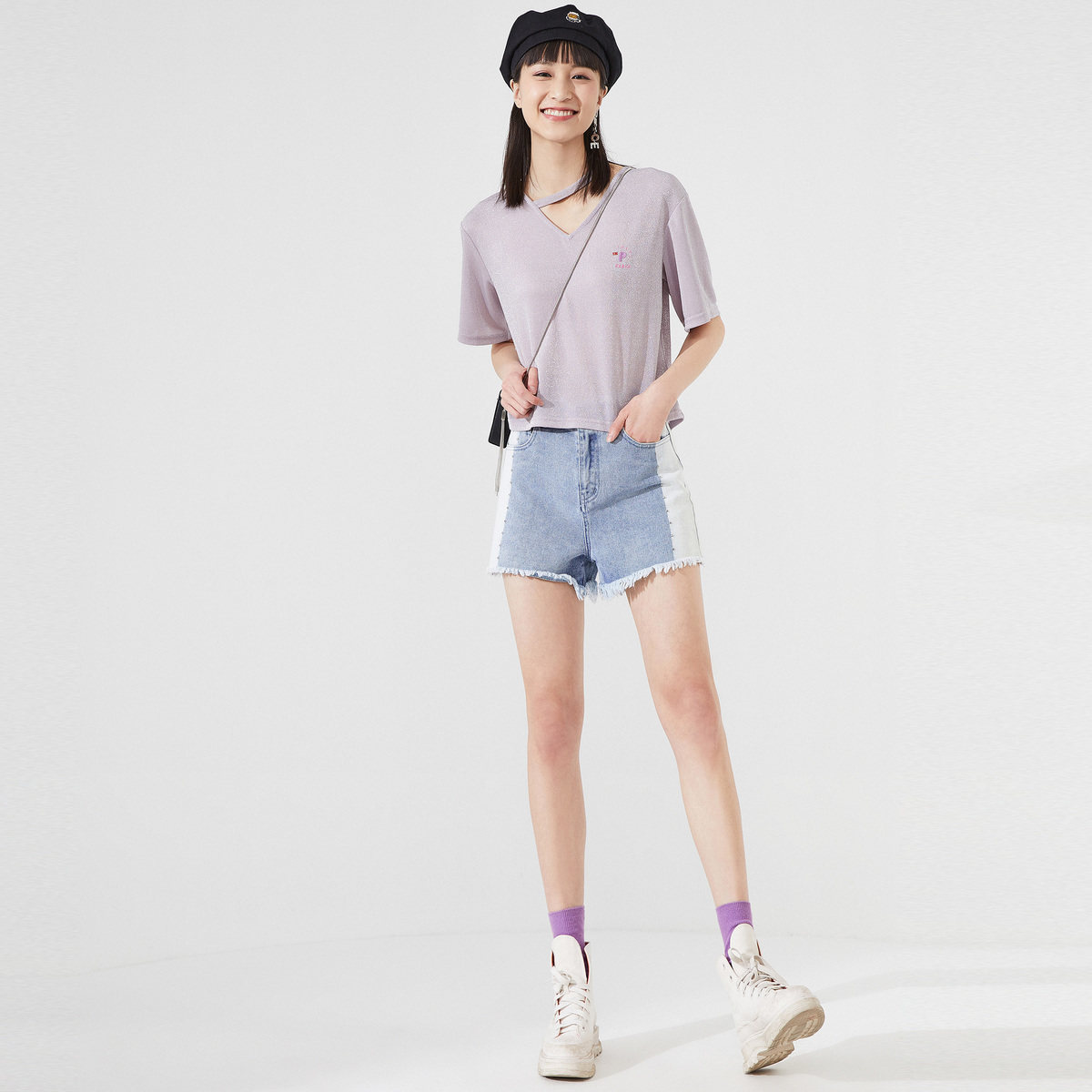 太平鸟2020夏季新款铆钉撞色短裤 太平鸟喜之乐牛仔裤