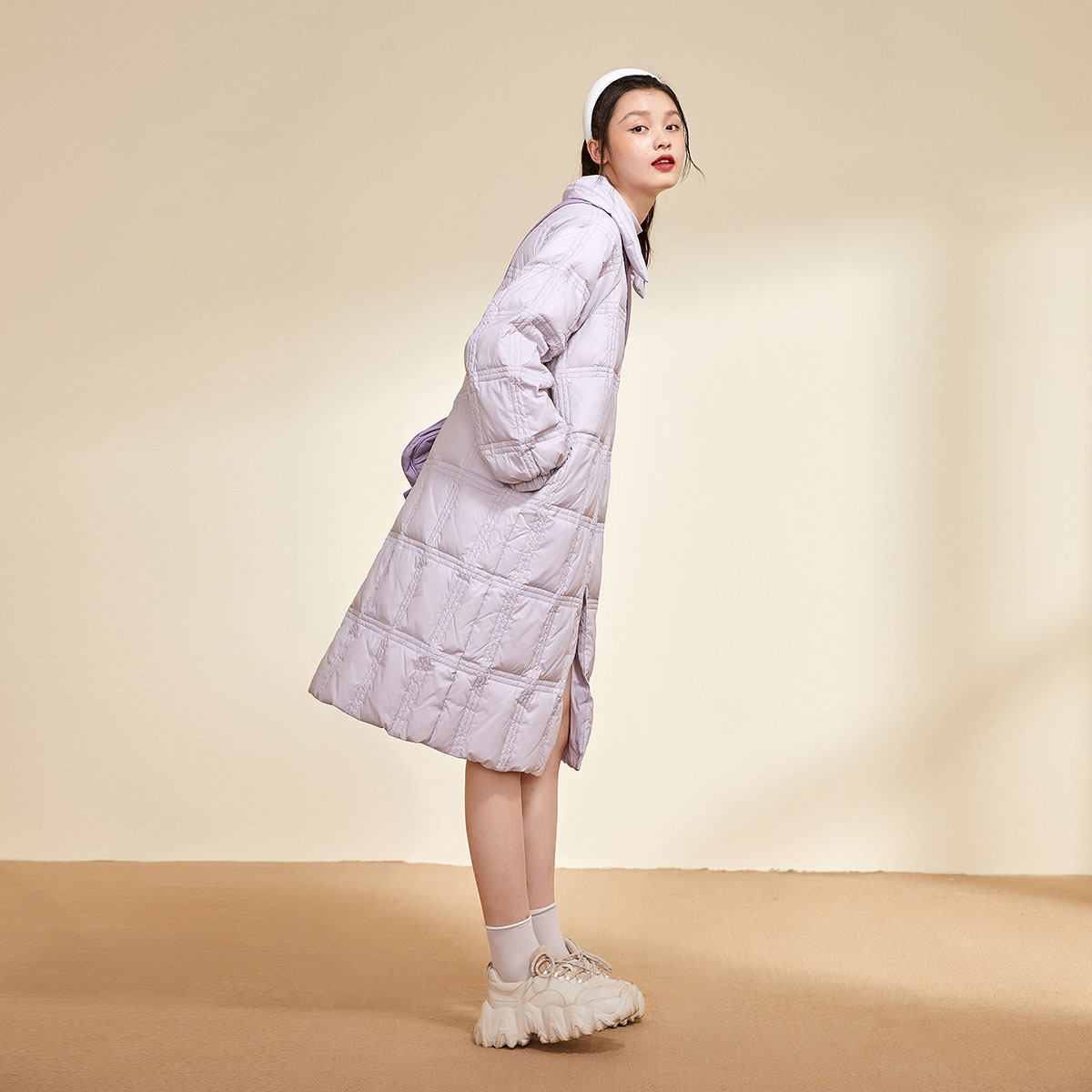 太平鸟紫色中长款轻女2020长白鸭绒 太平鸟羽绒服