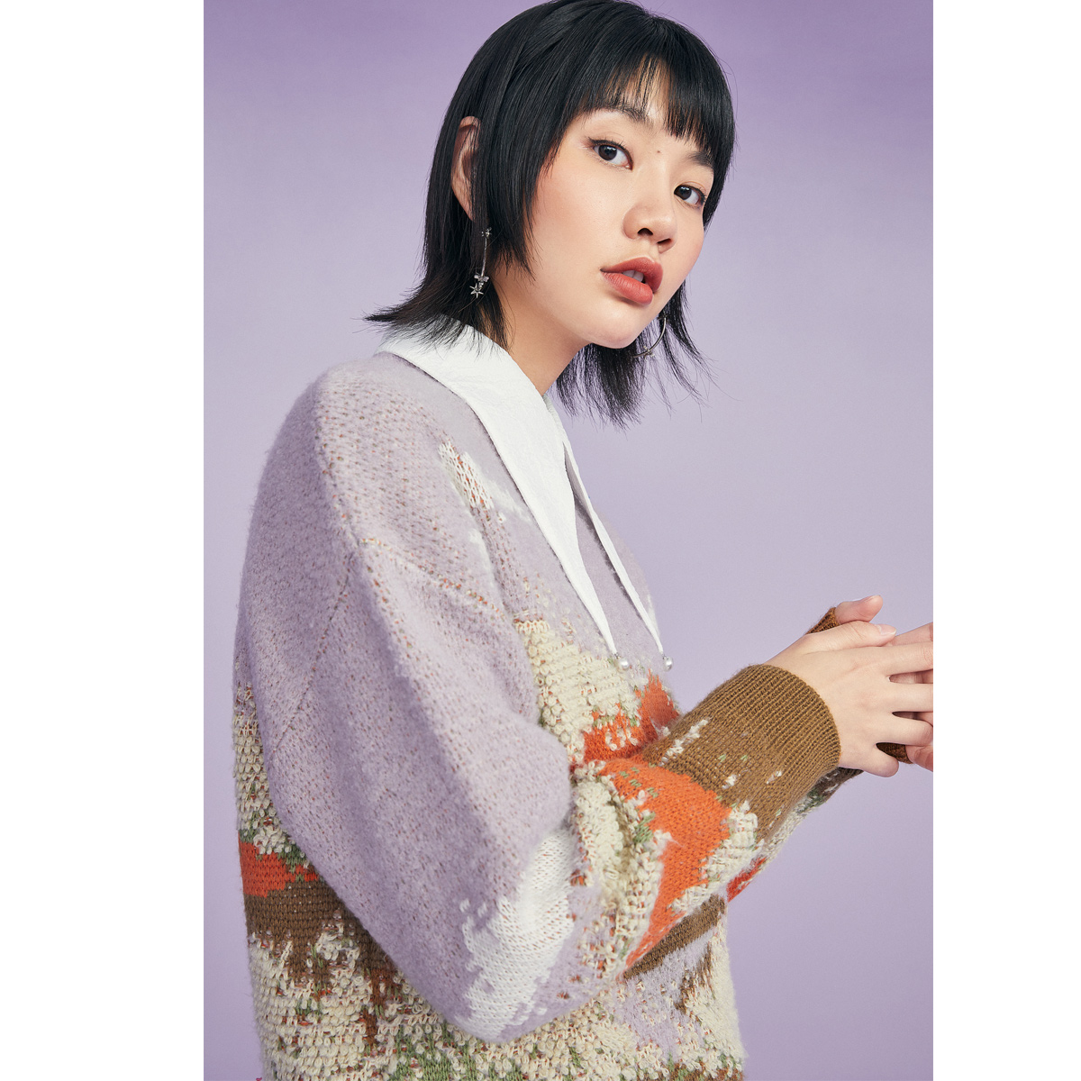 太平鸟油画风圆领2020冬季新款毛衣 太平鸟广仁毛针织衫