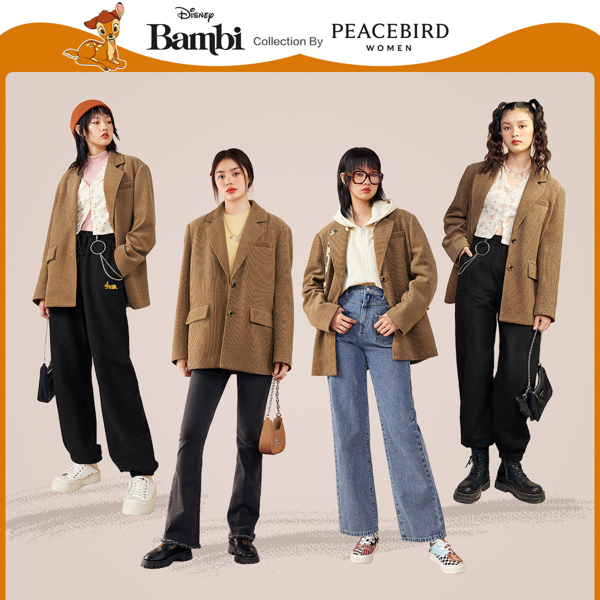 【小鹿斑比联名】太平鸟灯芯绒小西服 太平鸟喜之乐短外套