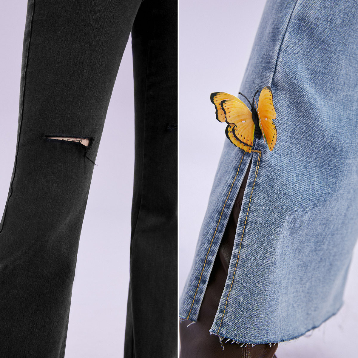 太平鸟高腰微喇裤2020秋季牛仔裤 太平鸟普埃拉牛仔裤