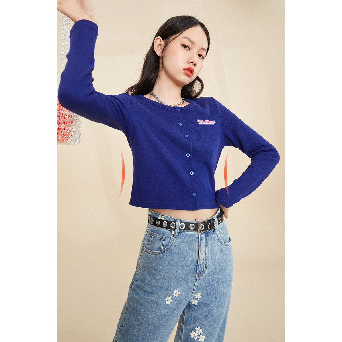 太平鸟圆领bm风短打2020秋季针织衫 太平鸟普埃拉毛针织衫