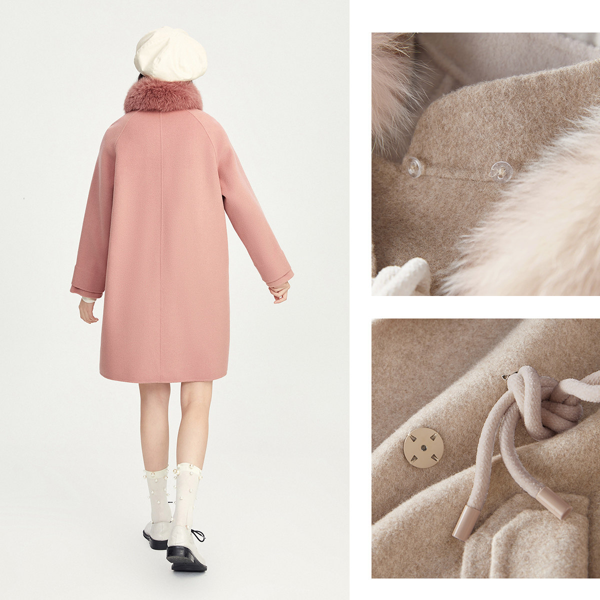 太平鸟大毛领毛呢外套2022羊毛大衣 太平鸟广仁毛呢外套