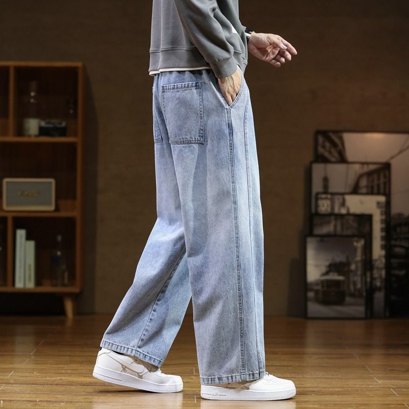 美式复古蓝色牛仔裤子男士宽松休闲潮牌直筒潮牌百搭简约垂感裤子,淘宝优惠券,粉丝福利购,淘宝优惠卷
