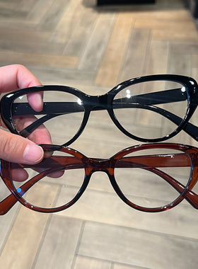 复古猫眼冷茶平光镜防蓝光眼镜