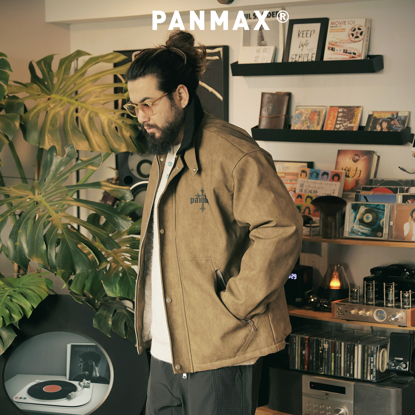 PANMAX潮牌大码男装仿羊羔绒皮夹克棉服冬复古工装棒球外套拼色,淘宝优惠券,粉丝福利购,淘宝优惠卷