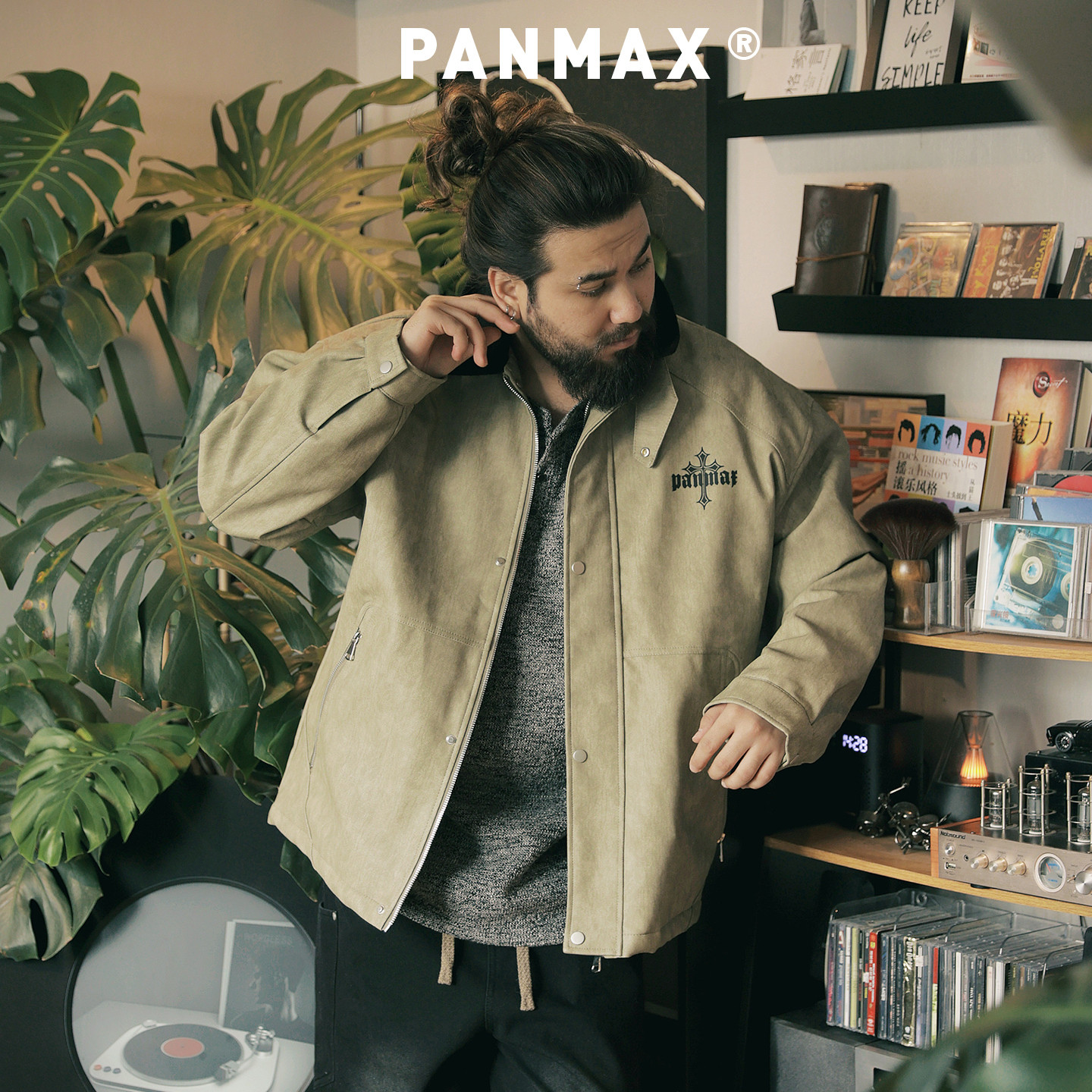 PANMAX潮牌大码男装仿羊羔绒皮夹克棉服冬复古工装棒球外套拼色,淘宝优惠券,粉丝福利购,淘宝优惠卷