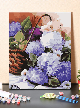 欧式复古绣球花卉数字油画