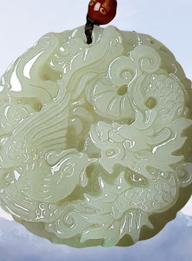 和田色玉吊坠男女本命年龙凤合一玉佩玉石玉坠龙凤呈祥挂件挂坠