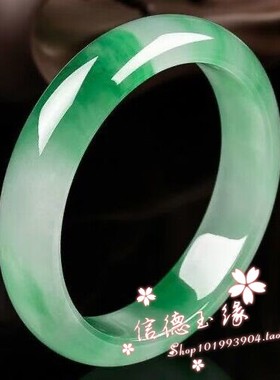 玉镯子女款珠宝玉冰种阳绿飘花