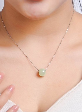 上新和田色玉吊坠路路通和田玉项链彩银女配饰锁骨链生日礼物简约