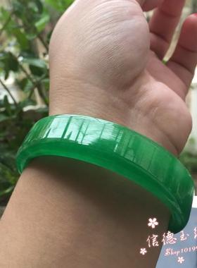 翡翠色玉石手镯阳绿全绿加宽方形女款玉镯子简约百搭款阳绿色手镯