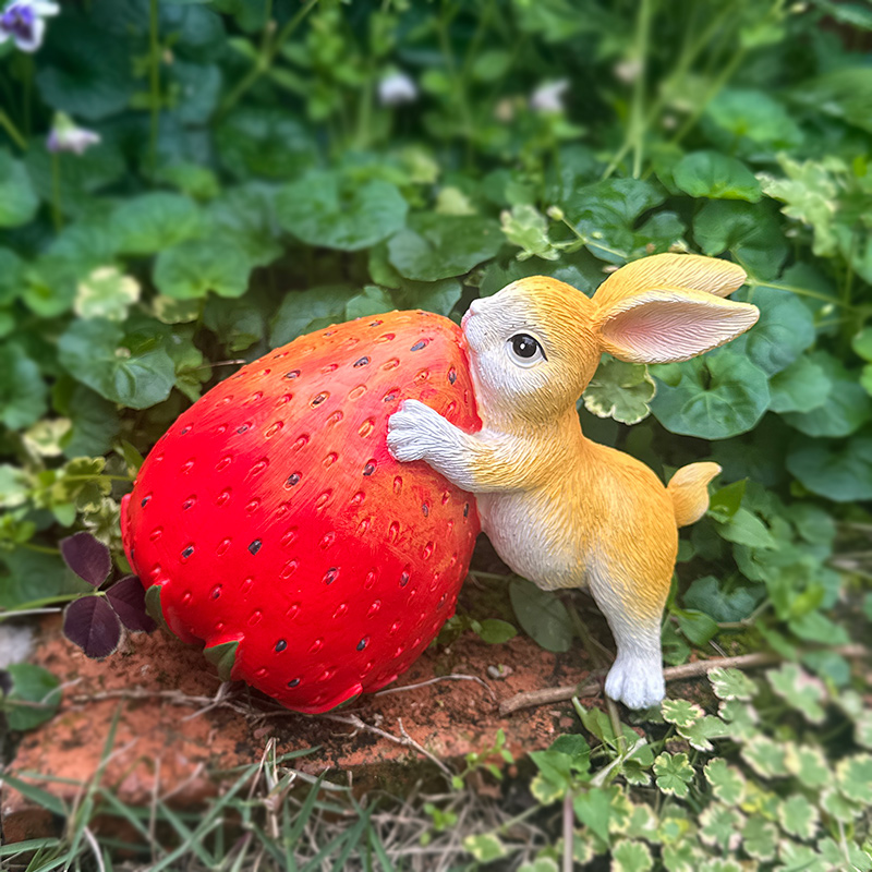 阳台庭院造景盆栽动物装饰造景幼儿园办公室桌面可爱草莓兔子摆件 - 图3