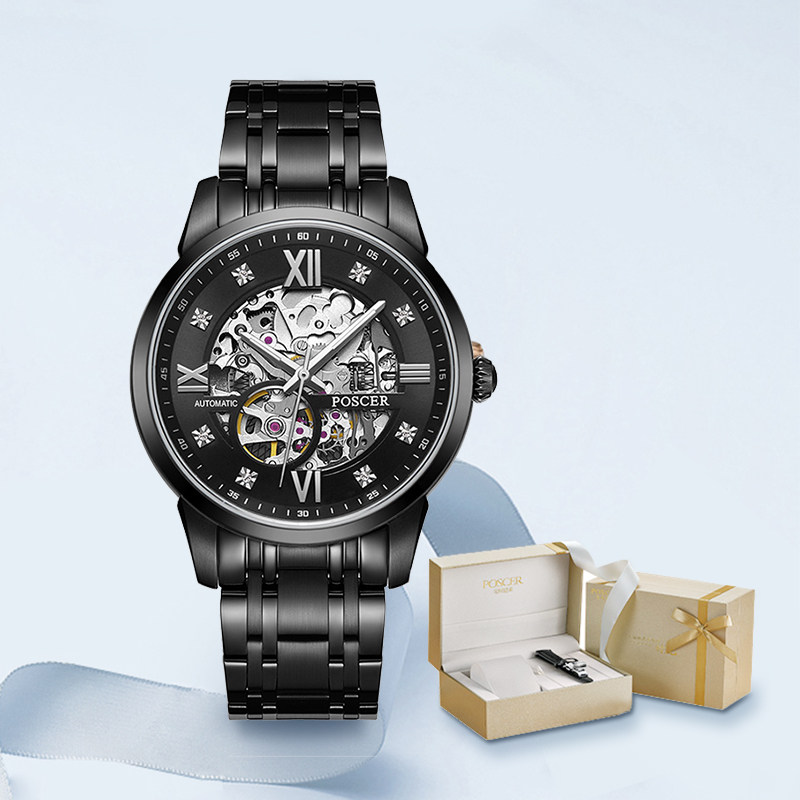 宝时捷正品男时尚潮流黑色全机械表 宝时捷手表国产腕表