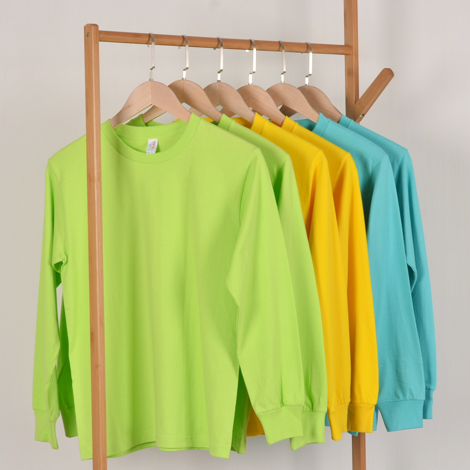 【小白家】鲜黄色糖果色250g重磅纯棉厚实圆领长袖全棉T恤女男