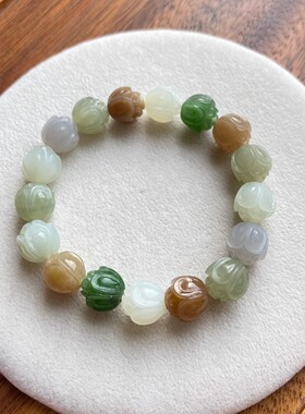 多宝手串和田玉莲花碧玉白玉糖玉