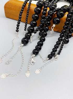 S925纯银天然黑玛瑙项链高级