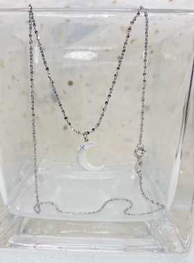 通体S925纯银月亮项链防过敏