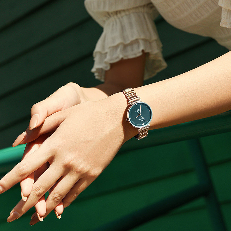天王旗舰店礼物送女友拼接带小绿表 天王国产腕表