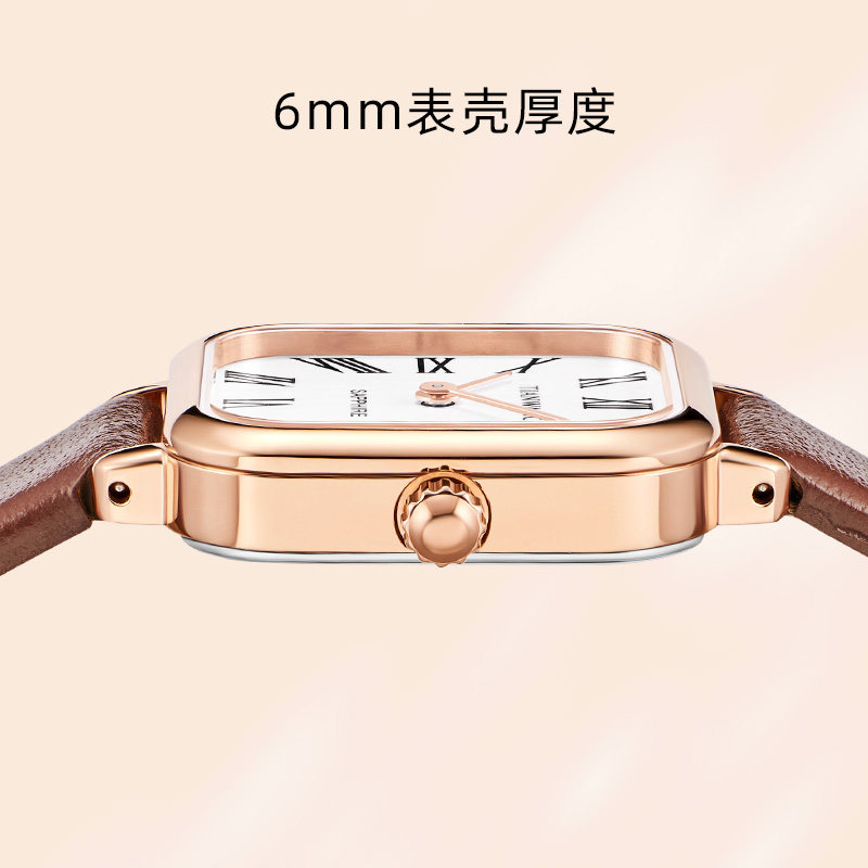 天王2023秋冬新品复古摩登小方表美拉德小棕表女士石英手表31384
