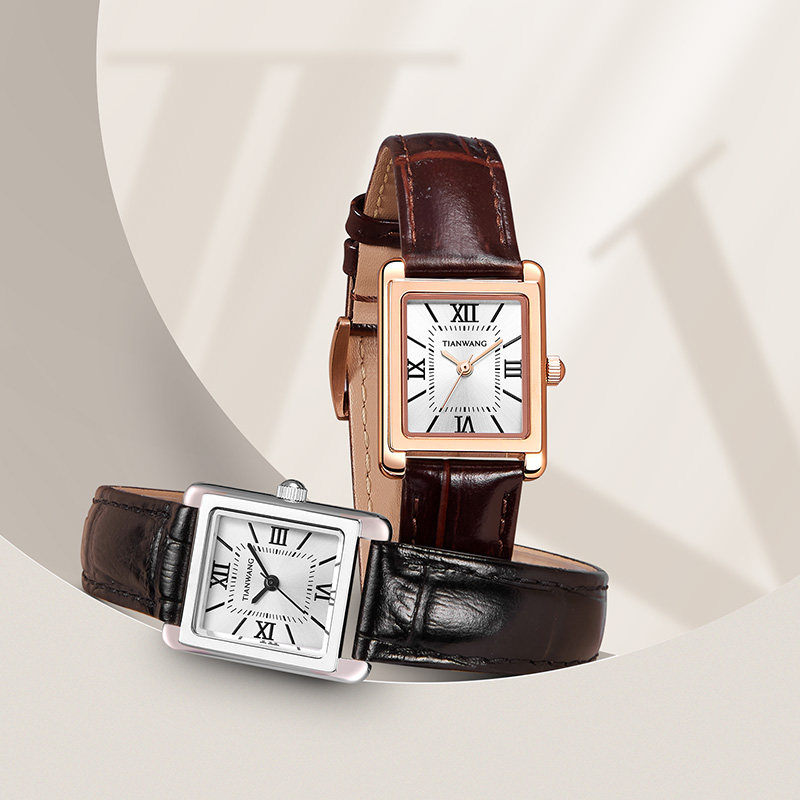 天王表星辰系列复古摩登小方表31315牛皮表带秋冬美拉德石英手表