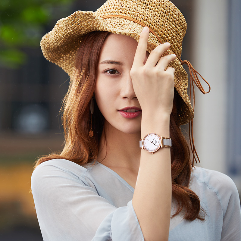 天王官方简约时尚石英表陶瓷表带 天王国产腕表