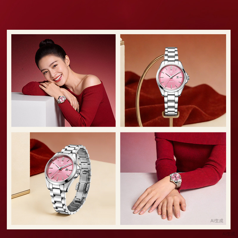 King of Heaven Watch Lucky Luminous Large Dial Watch Women's Mechanical Watch Fashion Color Plate Watch 51586 Chinese Valentine's Day Gift