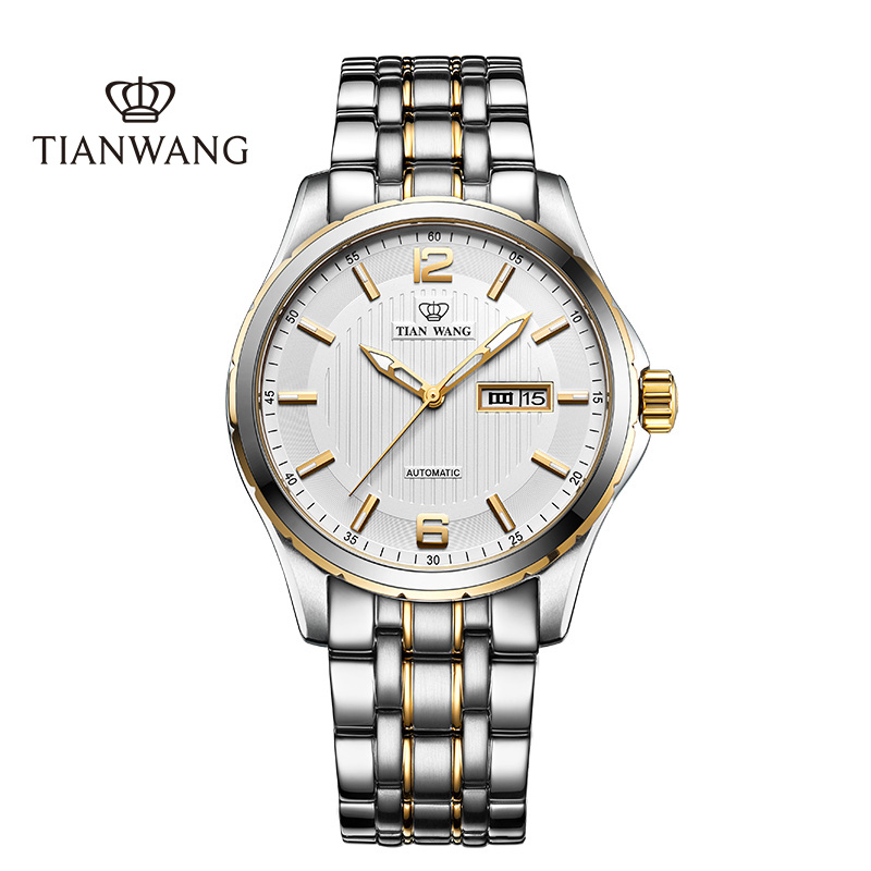 天王表商务机械表双历金色中年男士手表5732送爸爸实用生日礼物