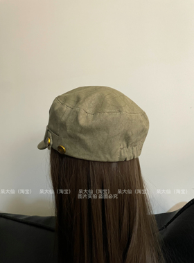 高级复古军绿色报童帽子女韩版英伦风文艺平顶鸭舌帽马术帽显脸小