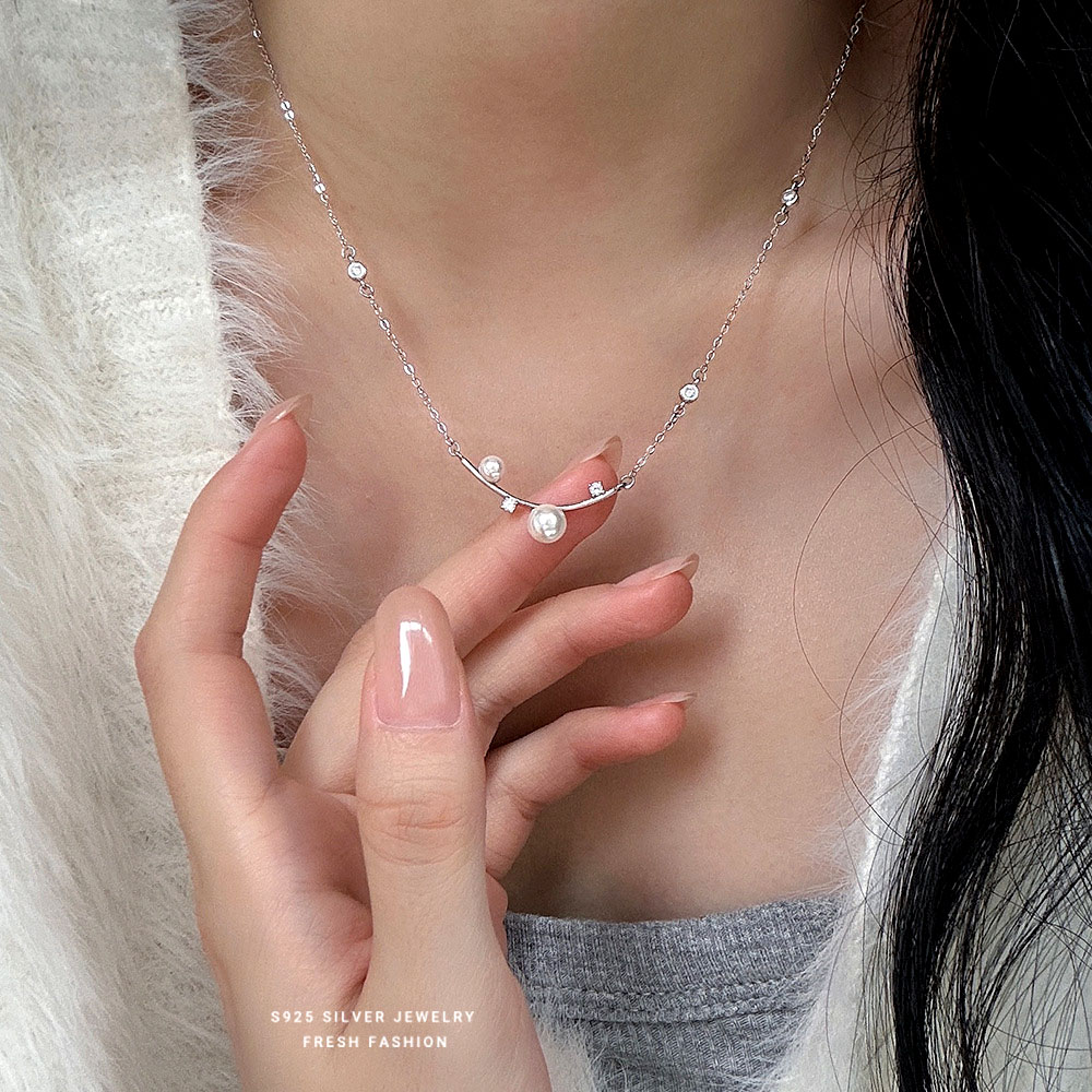 赫本风s925纯银珍珠锆石项链女2025爆款优雅精致感锁骨链小众礼物 - 图0