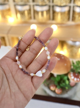 沐尔集【甜心莓莓】天然石碧玺爱心手链项链diy材料包 成品