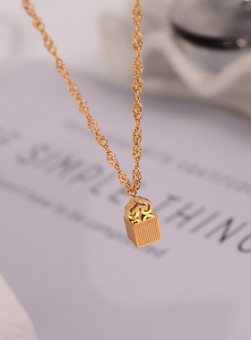 钛钢项链 福字印章吊坠项链女百搭锁骨链气质个性新款不掉色