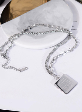 韩国新款字母方牌钛钢女短款项链