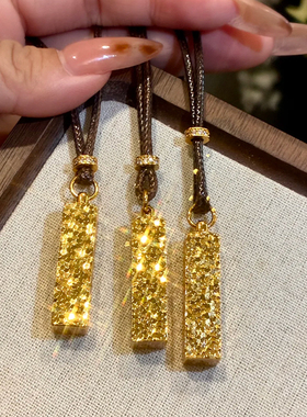 铜合金项链 碎冰冰四方来财小方砖项链女秋冬高级感毛衣链配饰品