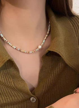 钛钢项链 高级感精致彩色串珠项链女轻奢气质锁骨链绝美不掉色