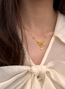 钛钢项链 在逃公主蝴蝶结项链女百搭轻奢时尚气质锁骨链不掉色