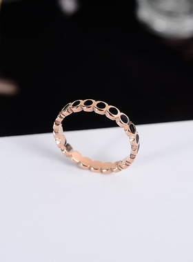 韩国钛钢镀玫瑰金黑色女ins戒指