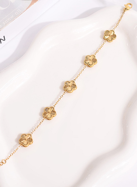 钛钢手链 绝美五花五叶草手链女~显白高级幸运草手饰不褪色百搭