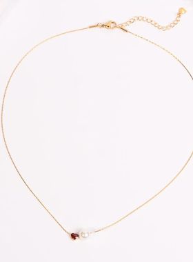 钛钢项链 红色爱心项链女高级感金色轻奢设计锁骨链夏季不褪色