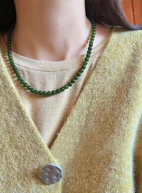 钛钢项链 显白绿色6mm圆珠项链女串珠新中式锁骨链不褪色饰品