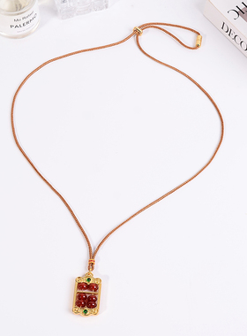 铜合金项链 新中式红色如意算盘项链女新年气质毛衣链高级感配饰